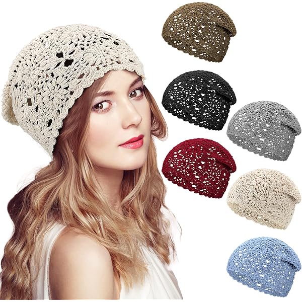 Jiuguva 8 Pcs Crochet Slouchy Beanie Hat Handmade Knit Floral
